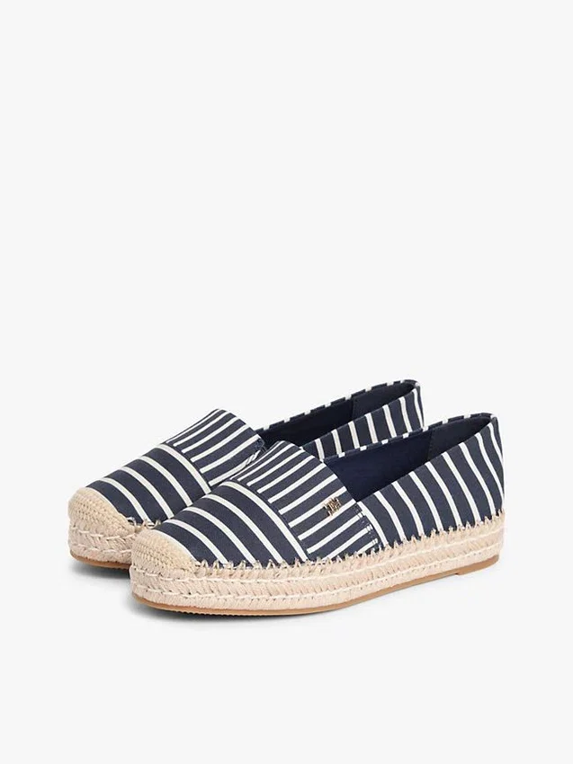 Espadrilha de plataforma em lona às riscas Espadrilha de plataforma em lona às riscas