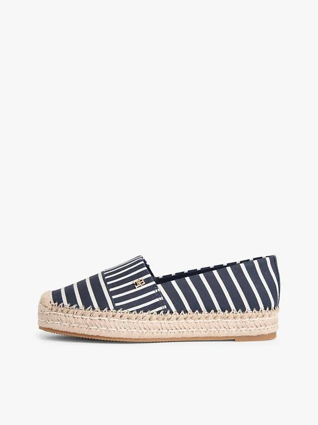 Espadrilha de plataforma em lona às riscas Espadrilha de plataforma em lona às riscas