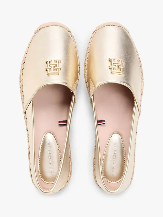 Espadrilha em couro metálico com TH Monogram Espadrilha em couro metálico com TH Monogram