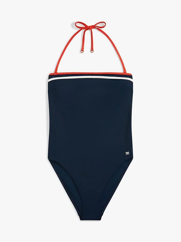 Fato de banho de uma peça com decote halter e corte alto Fato de banho de uma peça com decote halter e corte alto