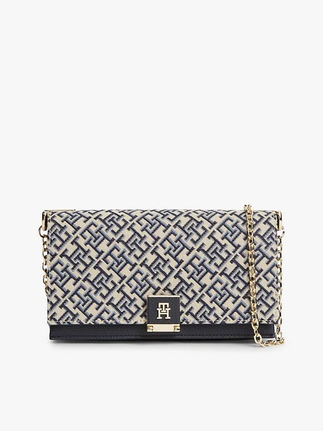 Fecho Monogram, corrente jacquard, mala a tiracolo Fecho Monogram, corrente jacquard, mala a tiracolo