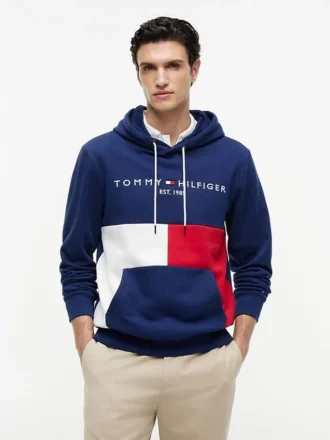 Hoodie com capuz em blocos de cor e logótipo Tommy bordado