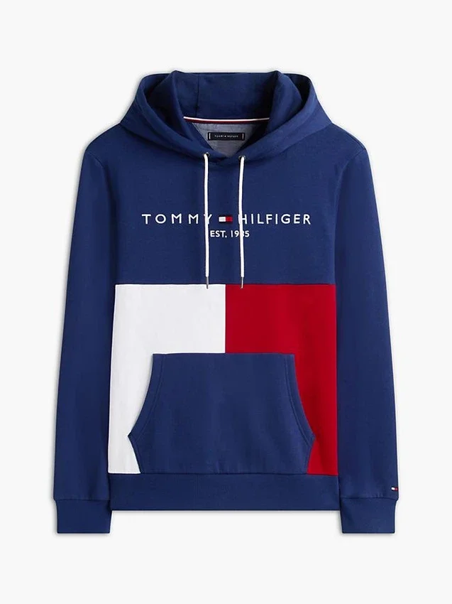 Hoodie com capuz em blocos de cor e logótipo Tommy bordado Hoodie com capuz em blocos de cor e logótipo Tommy bordado