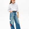 Jeans de cintura alta e perna larga com motivo de estrelas para criança