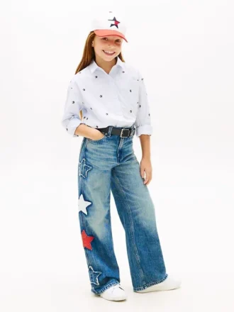 Jeans de cintura alta e perna larga com motivo de estrelas para criança
