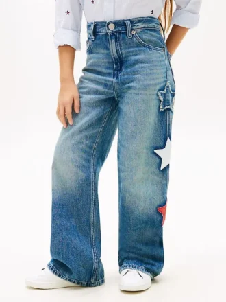 Jeans de cintura alta e perna larga com motivo de estrelas para criança