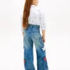 Jeans de cintura alta e perna larga com motivo de estrelas para criança