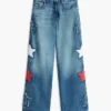 Jeans de cintura alta e perna larga com motivo de estrelas para criança