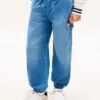 Jeans de ganga cargo elásticos e descontraídos para criança