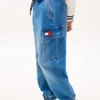Jeans de ganga cargo elásticos e descontraídos para criança