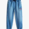 Jeans de ganga cargo elásticos e descontraídos para criança