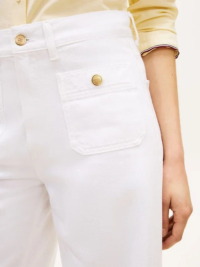Jeans de ganga de cintura alta e perna larga com bainha crua Jeans de ganga de cintura alta e perna larga com bainha crua