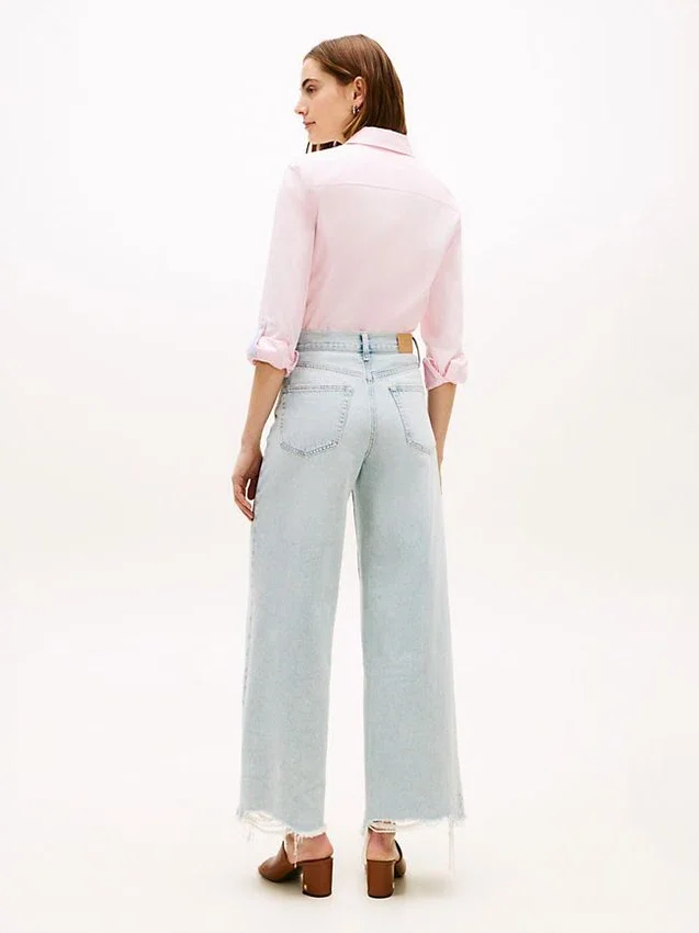 Jeans de ganga de cintura alta e perna larga com bainha crua Jeans de ganga de cintura alta e perna larga com bainha crua