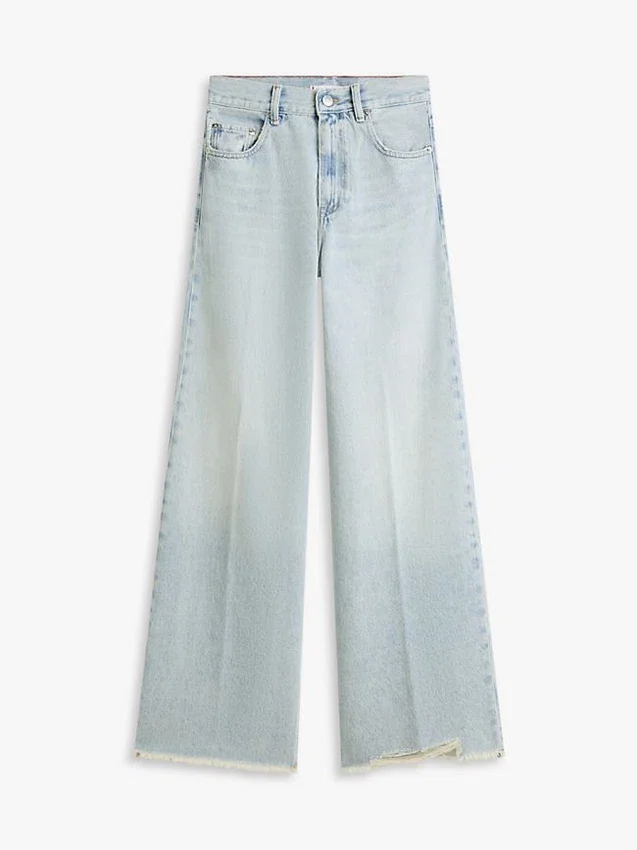 Jeans de ganga de cintura alta e perna larga com bainha crua Jeans de ganga de cintura alta e perna larga com bainha crua