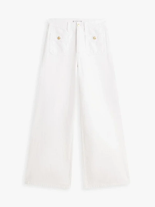 Jeans de ganga de cintura alta e perna larga com bainha crua Jeans de ganga de cintura alta e perna larga com bainha crua
