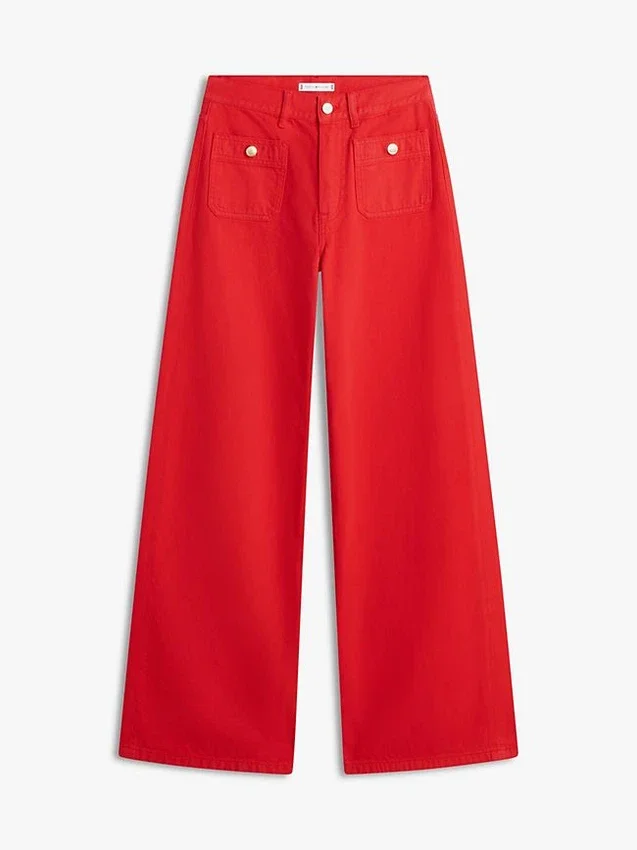 Jeans de ganga de cintura alta e perna larga com bainha crua Jeans de ganga de cintura alta e perna larga com bainha crua