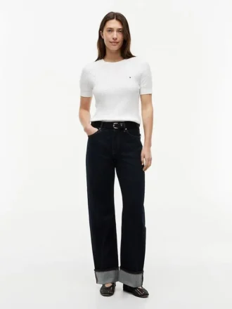 Jeans de ganga largos e retos de cintura média com ouropel Jeans de ganga largos e retos de cintura média com ouropel