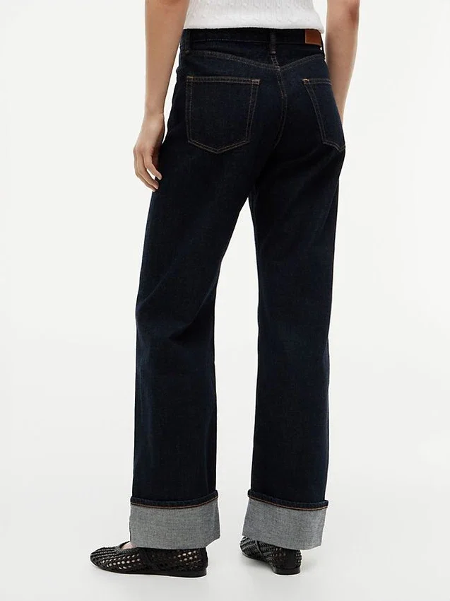 Jeans de ganga largos e retos de cintura média com ouropel Jeans de ganga largos e retos de cintura média com ouropel