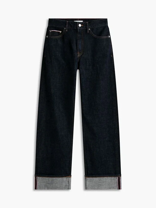 Jeans de ganga largos e retos de cintura média com ouropel Jeans de ganga largos e retos de cintura média com ouropel