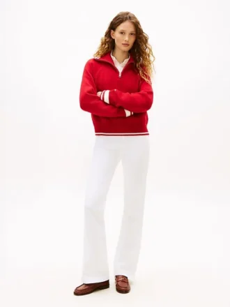 Jeans elásticos de cintura média e perna larga Jeans elásticos de cintura média e perna larga