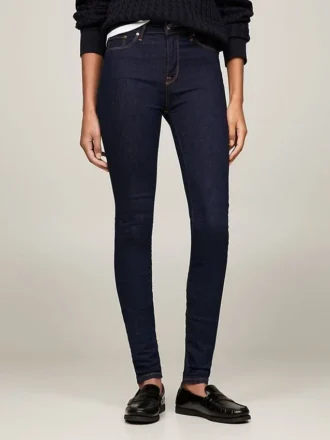 Jeans justos de cintura média com lavagem escura Jeans justos de cintura média com lavagem escura