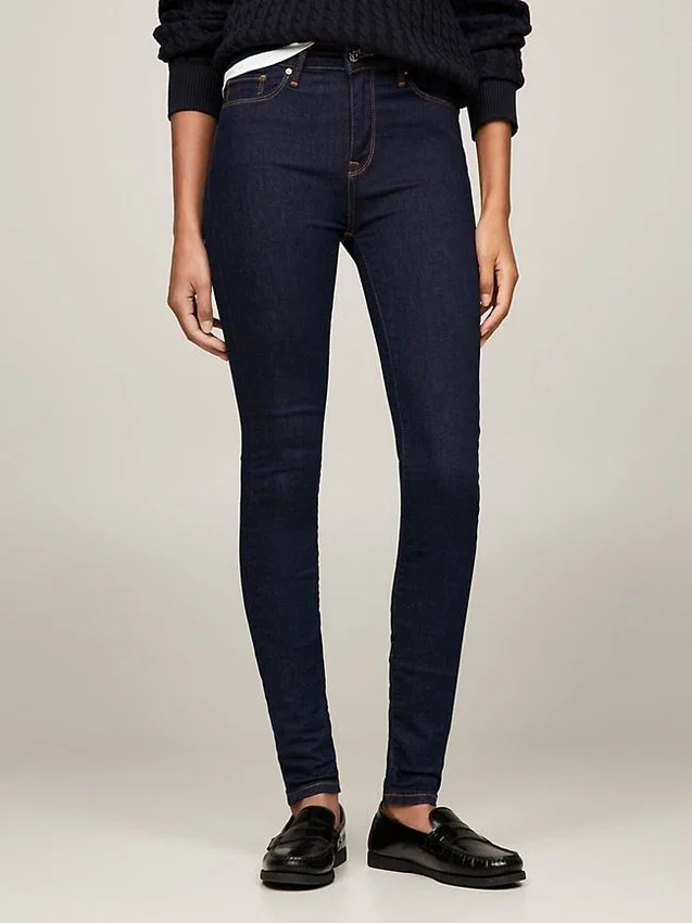 Jeans justos de cintura média com lavagem escura Jeans justos de cintura média com lavagem escura