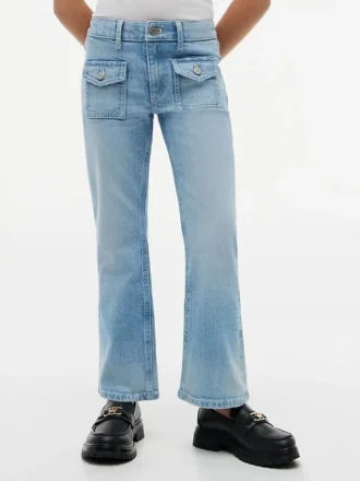 Jeans largos com bolsos de remendo para criança