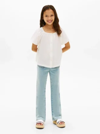 Jeans largos com bolsos de remendo para meninas