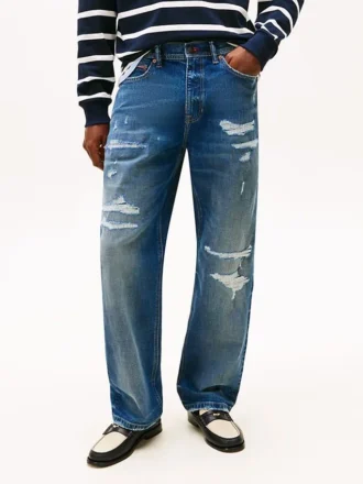 Jeans largos com efeito desgastado