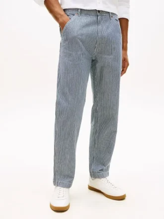 Jeans largos e retos com riscas ferroviárias