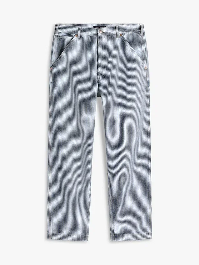 Jeans largos e retos com riscas ferroviárias Jeans largos e retos com riscas ferroviárias