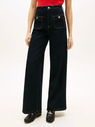 Jeans utilitários de cintura alta, elásticos e de perna larga