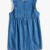 Macacão curto com folhos em chambray para bebés Macacão curto com folhos em chambray para bebés