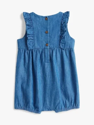Macacão curto com folhos em chambray para bebés