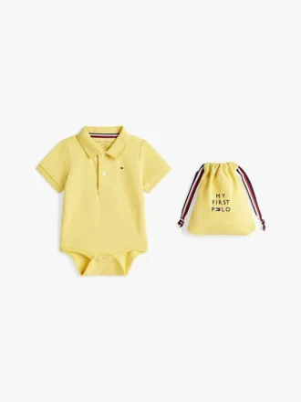 Macacão polo para bebés e saco de presente