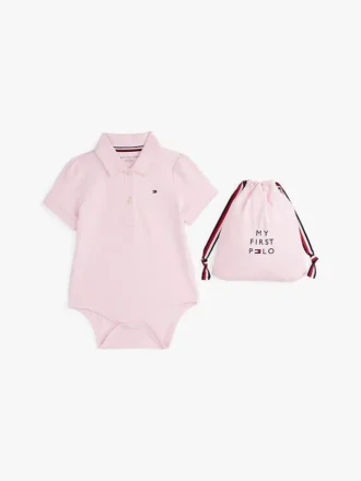 Macacão polo para bebés e saco de presente