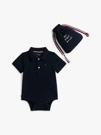 Macacão polo para bebés e saco de presente