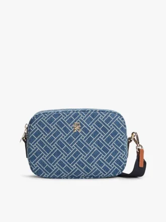 Mala a tiracolo em ganga com estampado de bandeiras