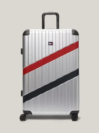Mala de viagem com rodas e mala rígida às riscas de 28″
