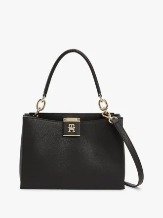 Mala tipo satchel média com fecho monograma