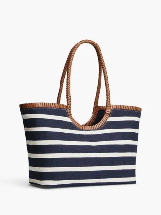 Mala Tote com Monograma em Letra Cursiva e Riscas Bretãs