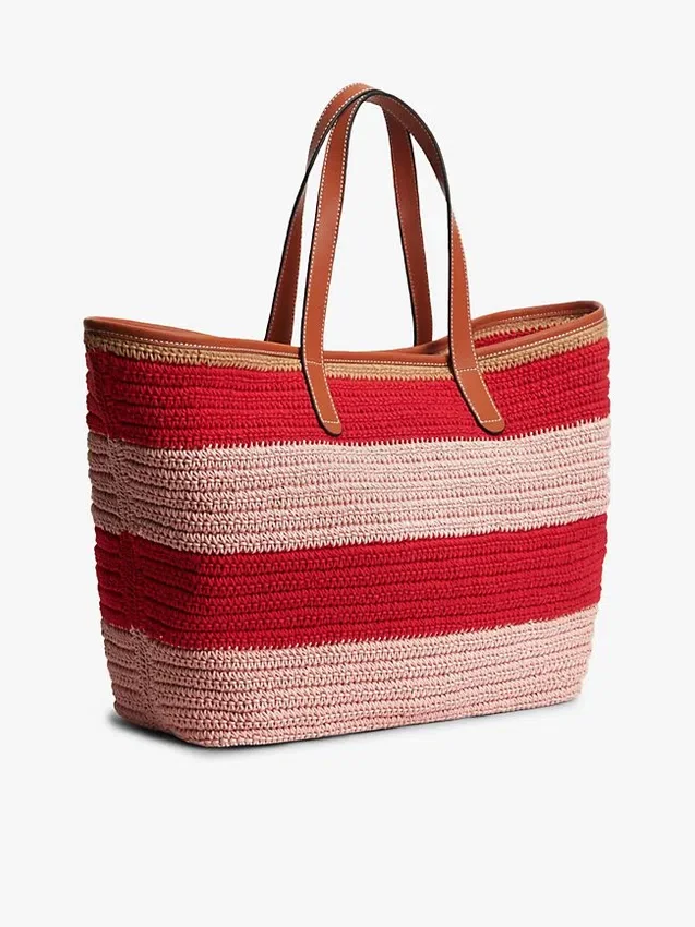 Mala Tote em Croché com Riscas Náuticas Mala Tote em Croché com Riscas Náuticas
