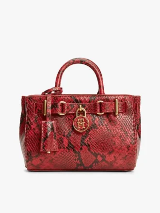 Micro-bolsa em pele com relevo de pele de cobra