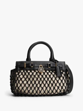 Mini-bolsa de couro com macramé