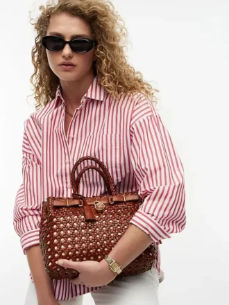 Mini-bolsa de couro tecido