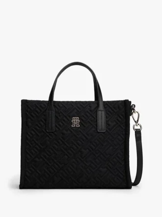Mini-bolsa de nylon com monograma e pesponto