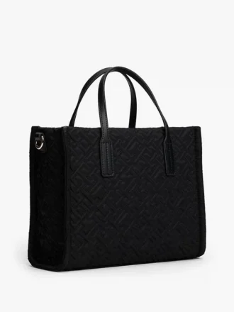 Mini-bolsa de nylon com monograma e pesponto