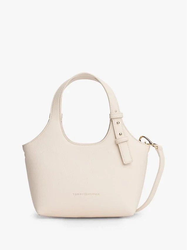 Mini-bolsa tipo tote com logótipo metálico e textura granulada Mini-bolsa tipo tote com logótipo metálico e textura granulada