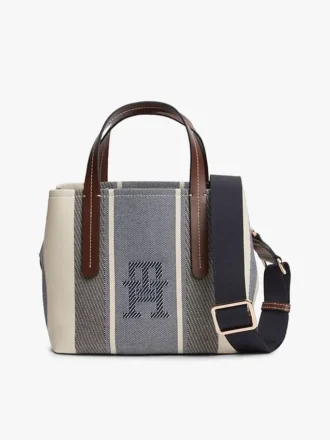 Mini-mala tipo satchel em jacquard às riscas