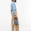 Mini-mala tipo satchel em jacquard às riscas Mini-mala tipo satchel em jacquard às riscas